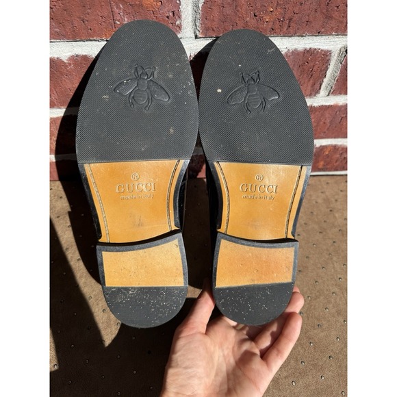 Gucci Black Leather Dress Shoes Red‎ Blue Stripe Size 40 - Picture 7 of 7